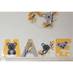 1 Lettre décorée 12cm koala jaune gris et blanc