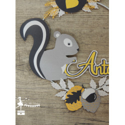 Cercle décoré 20cm Animaux de la forêt, écureuil, oiseaux, gris, jaune et blanc