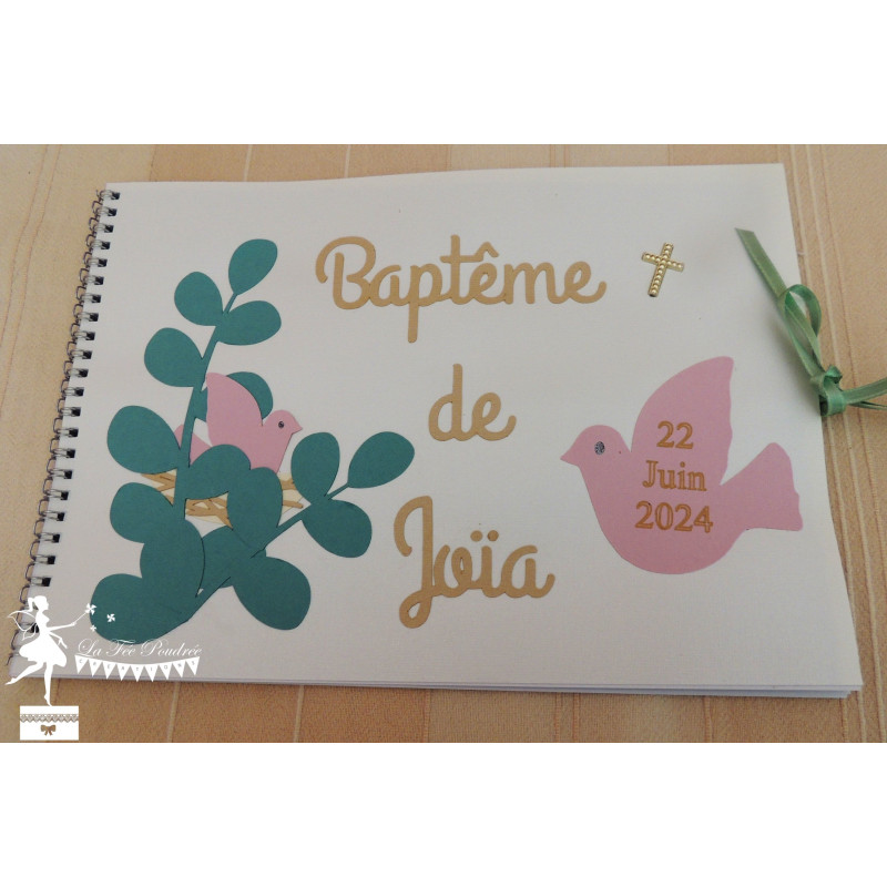 Livre d'or ESSENTIEL Eucalyptus et Colombe rose pastel, blanc et vert pastel